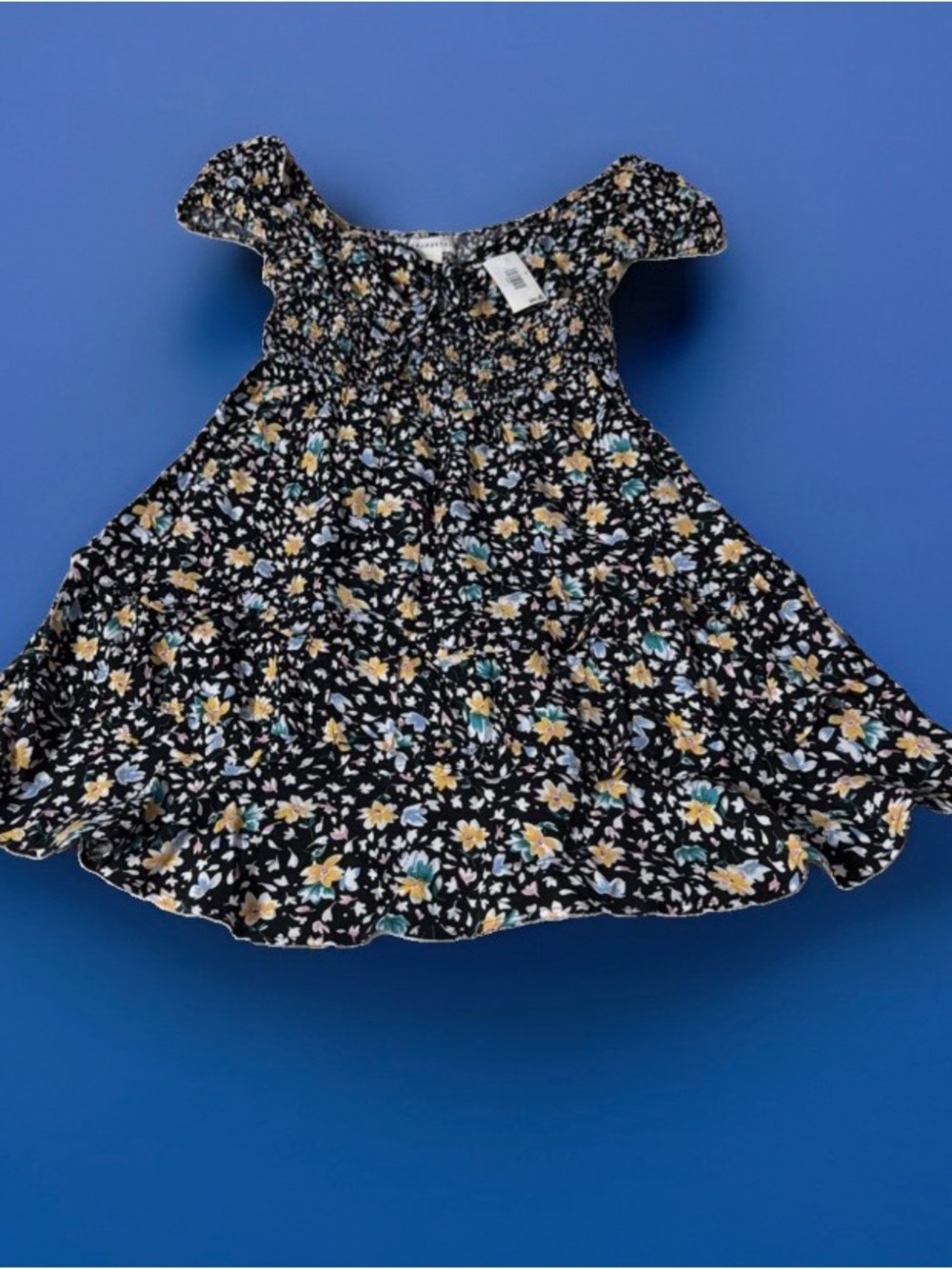 Girls Junior Aeropostale XS Black multicolor Floral Flutter-Sleeve Dress